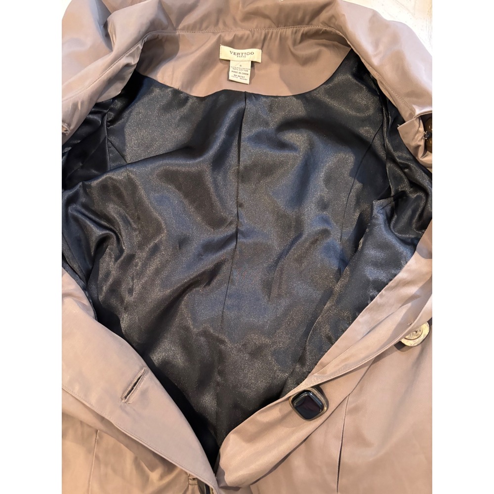 Vintage Vertigo Paris Womens Brown Portrait Collar Bow Back Trench Coat Size S - Picture 6 of 8